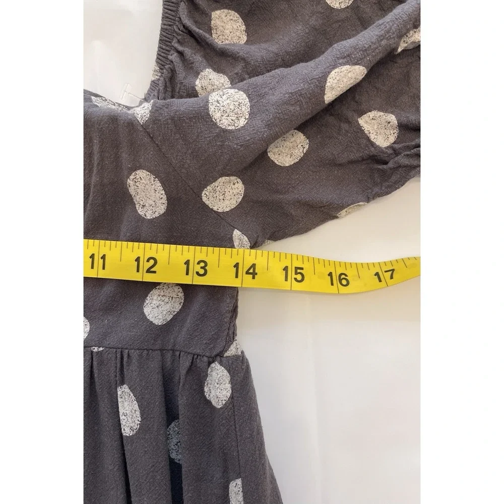 Rylee And‎ Cru Women's Linen Blend Polka Dot Dress Size S Milkmaid Coquette Grey